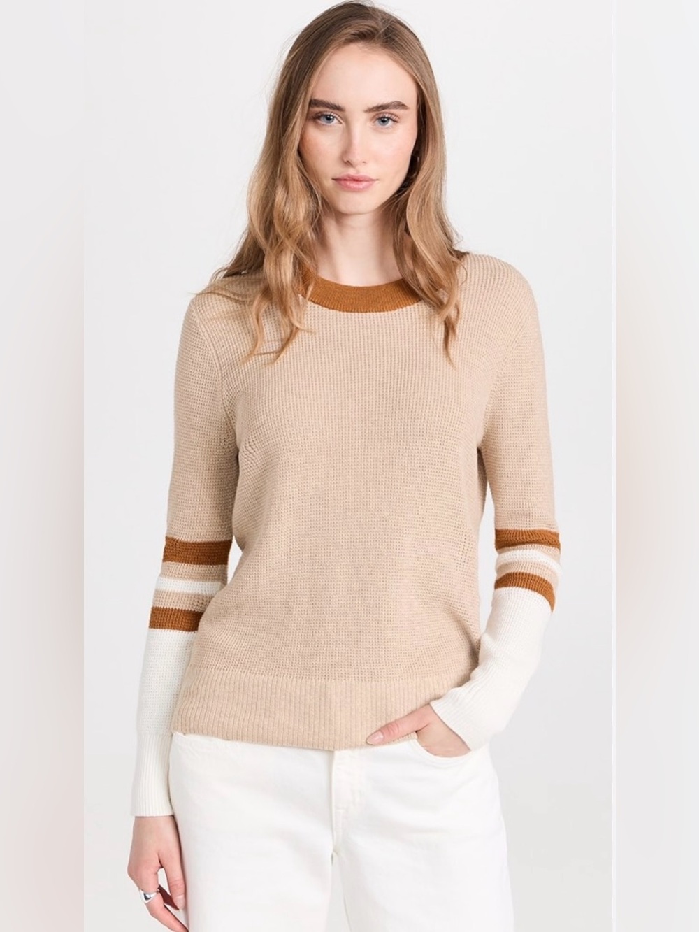 Faherty Throwback Stripe Sleeve Organic Cotton & Cashmere Crewneck Sweater Small